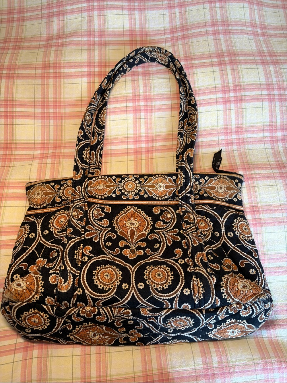 Vera Bradley Black and Tan Paisley Quilted Tote